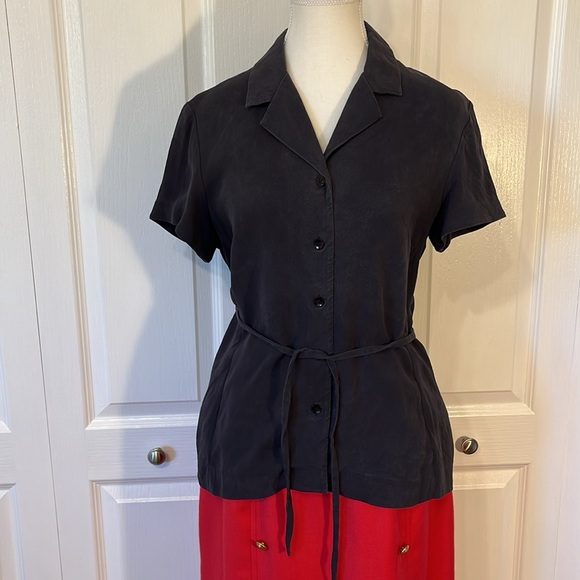 Jones New York navy silk blouse - Picture 2 of 7
